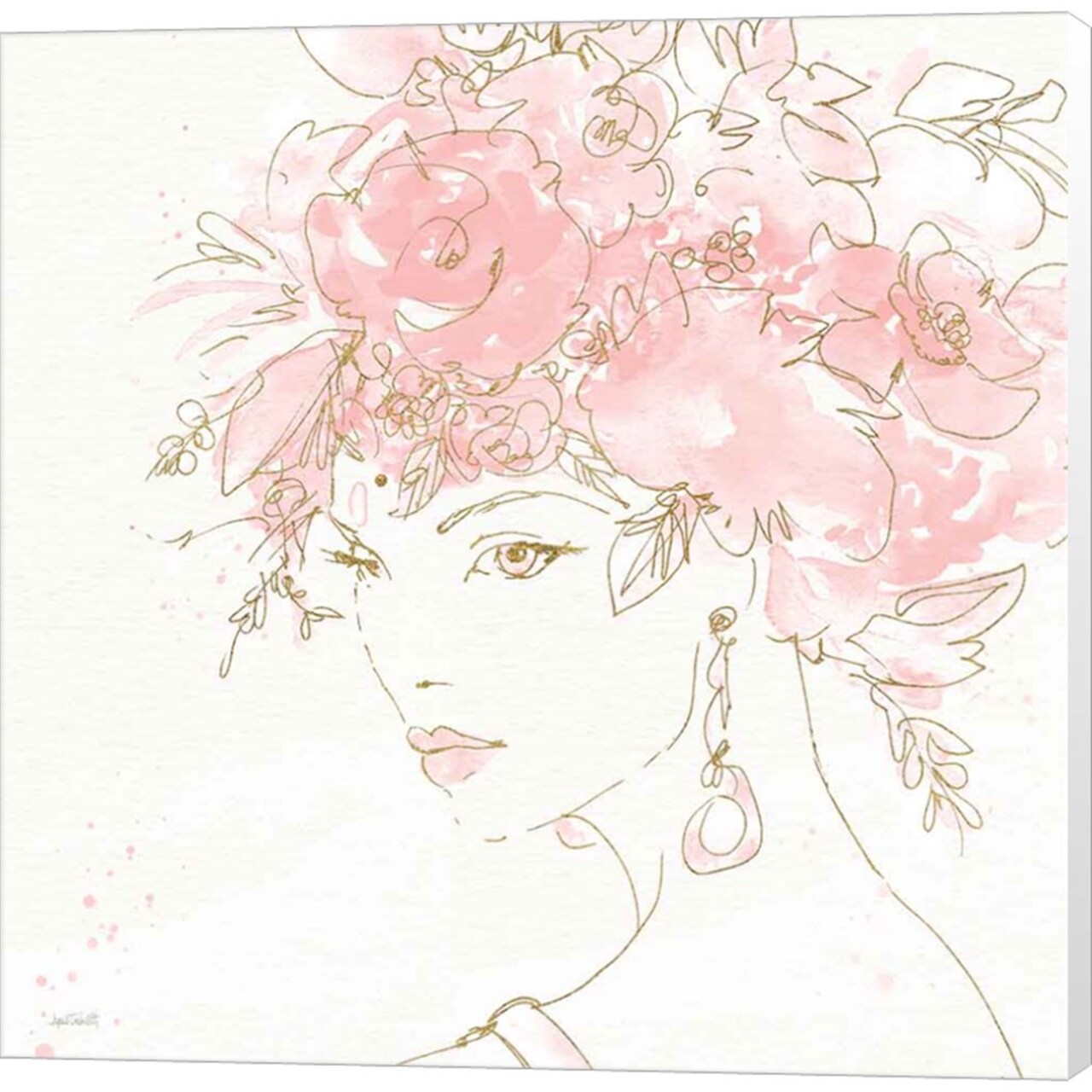 Floral Figures II Pink Gold Sq by Anne Tavoletti 12" x 12" Canvas Wall Art